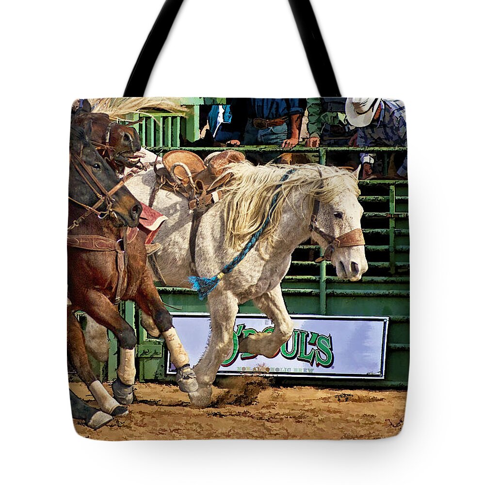 Rodeo Tote Bag featuring the photograph Rodeo Action by Priscilla Burgers