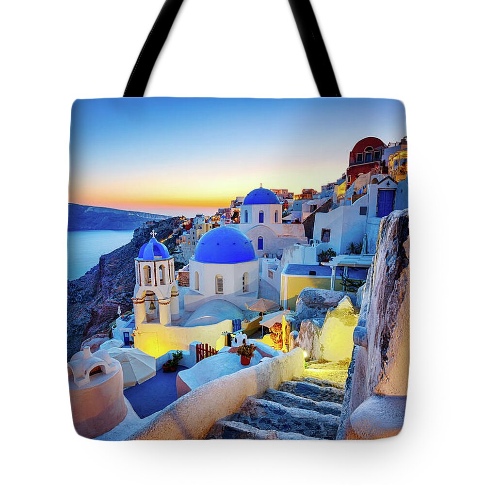 Greek Culture Tote Bag featuring the photograph Romantic Travel Destination Oia by Mbbirdy
