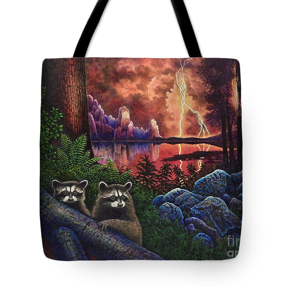 Raccoons Tote Bag featuring the painting Romantique by Michael Frank