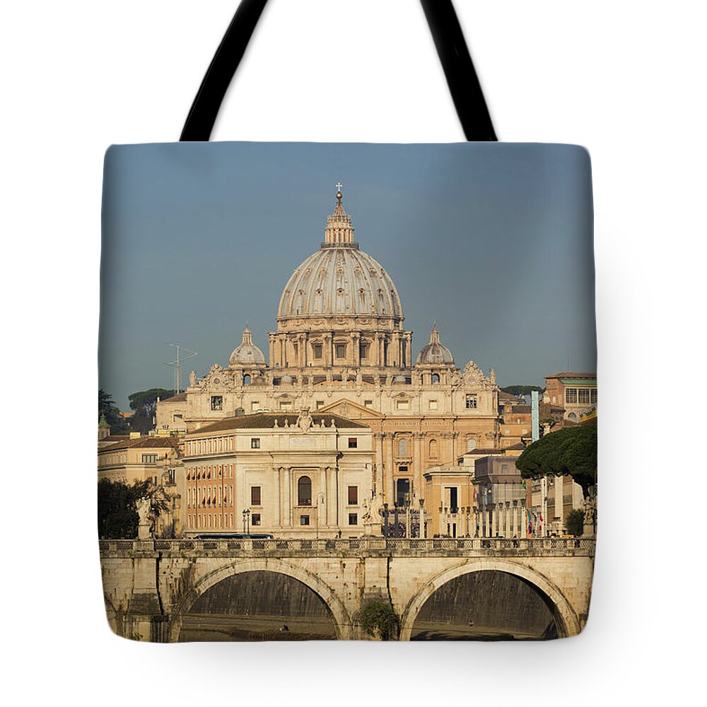 Photography Tote Bag featuring the photograph Rome, Italy. St Peters Basilica. Tiber by Panoramic Images