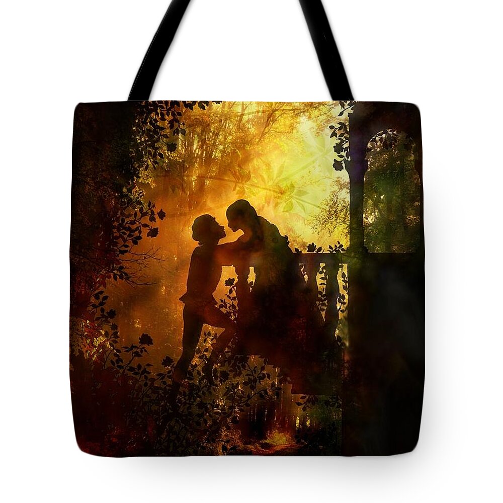 Romeo And Juliet Tote Bag featuring the digital art Romeo and Juliet - the love story by Lilia D