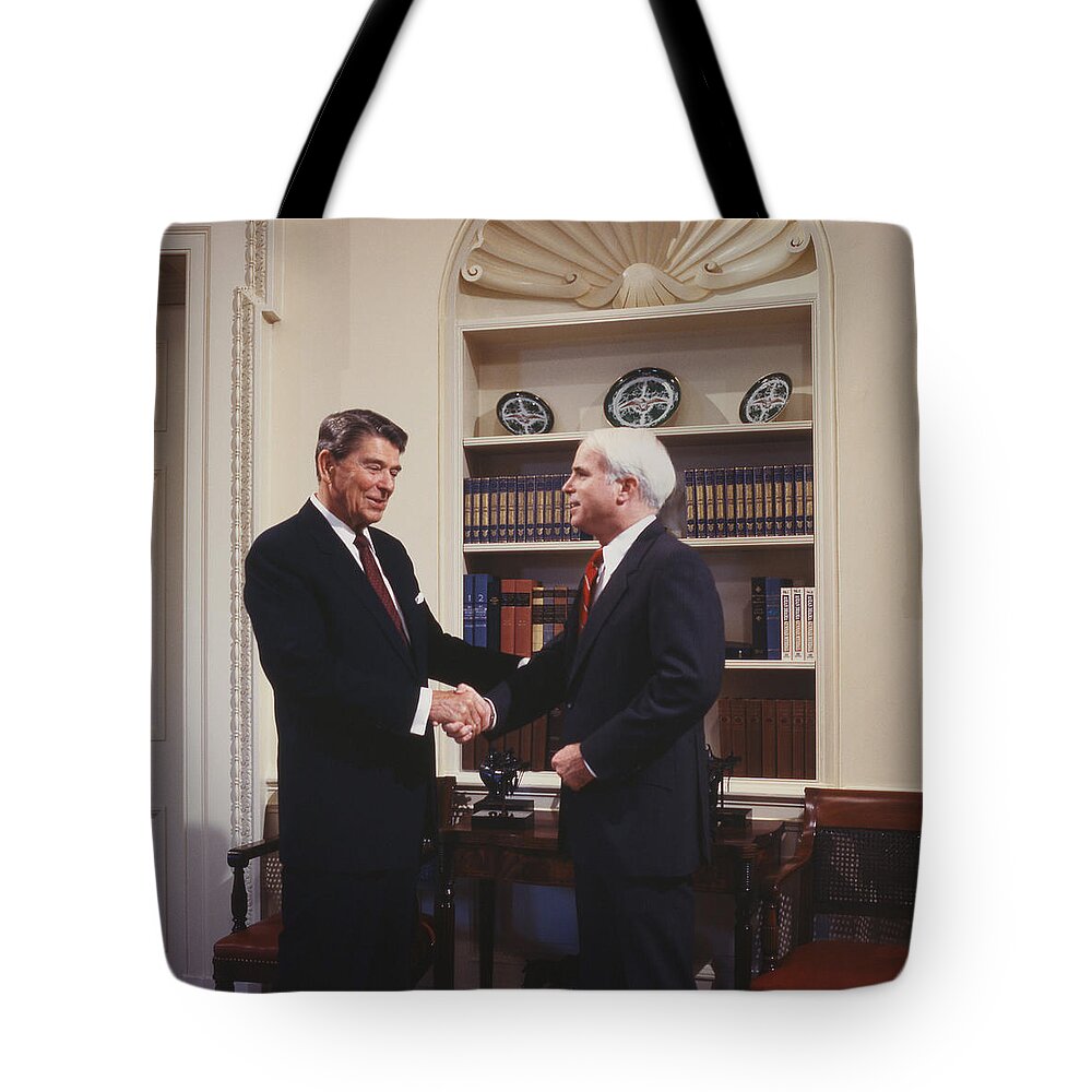 Ronald Reagan And John Mccain Tote Bag featuring the digital art Ronald Reagan and John McCain by Carol Highsmith