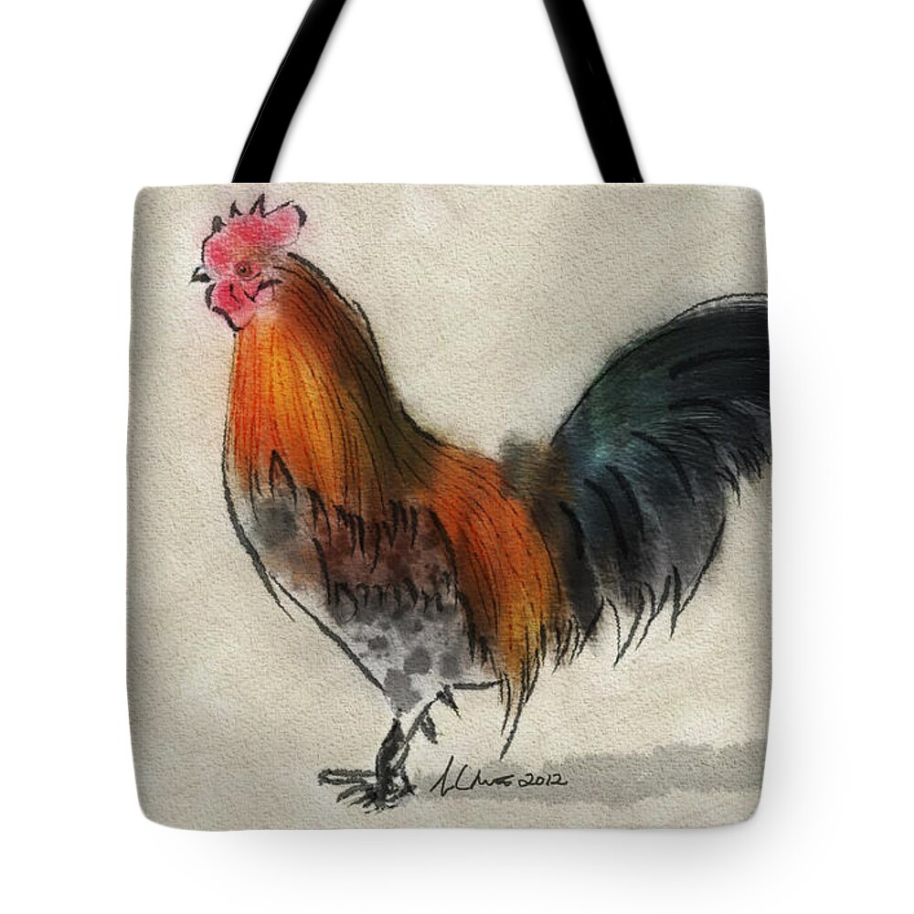Rooster Tote Bag featuring the digital art Rooster by Jon Munson II