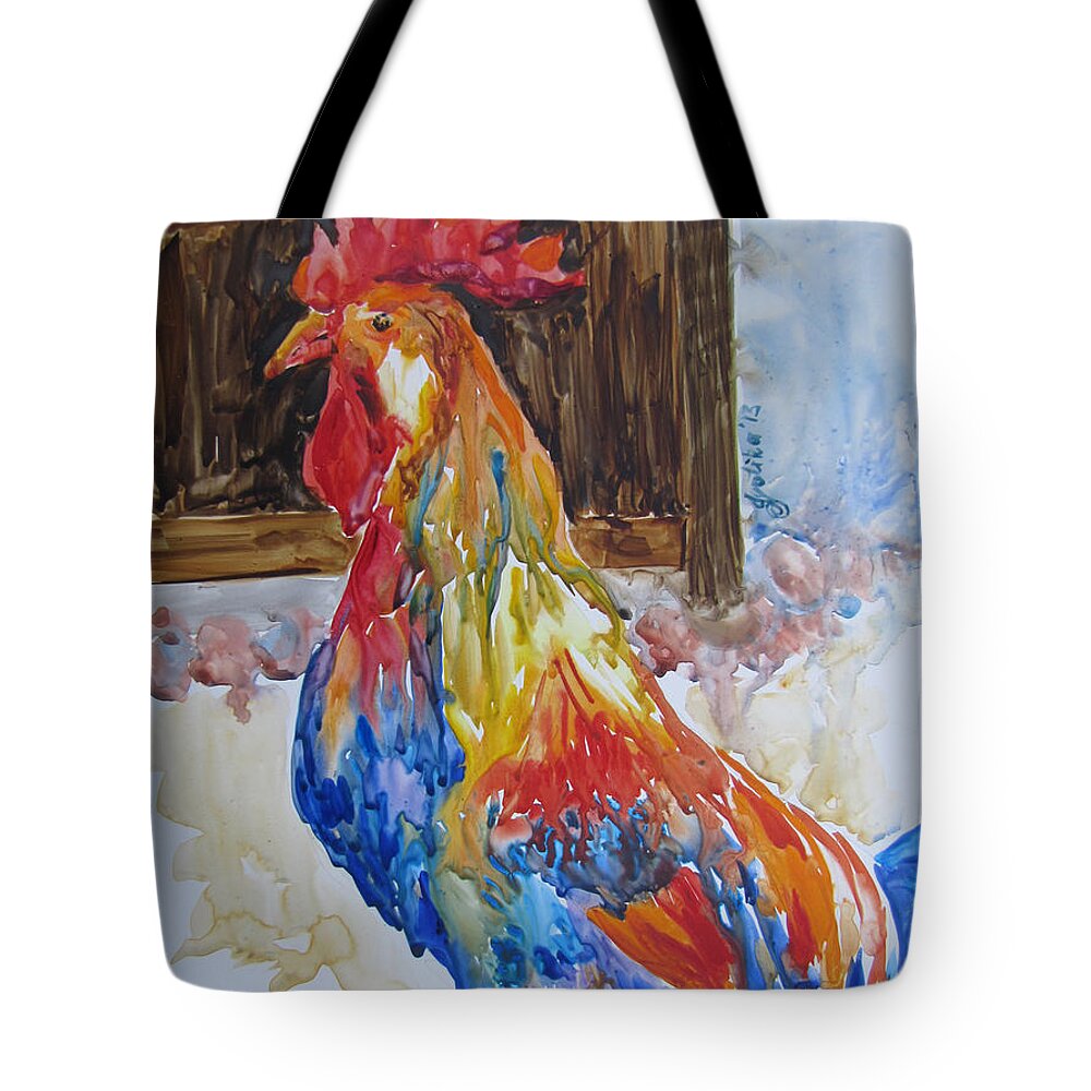 Rooster Tote Bag featuring the painting Rooster by Jyotika Shroff