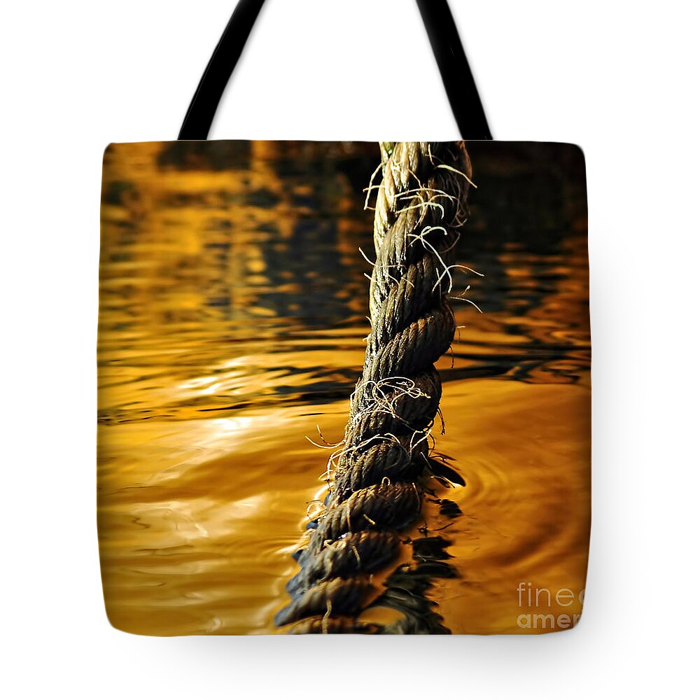 Rope On Liquid Gold Tote Bag featuring the photograph Rope on Liquid Gold by Kaye Menner