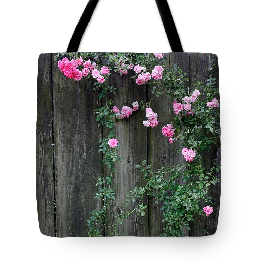 Rose Tote Bag featuring the photograph Rose Fence by Deborah Crew-Johnson