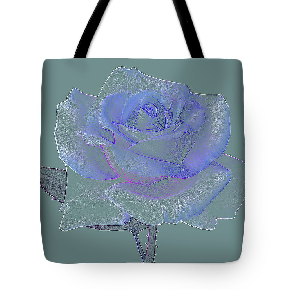 Haslemere Tote Bag featuring the photograph Rose In Soft Blues And White by Rosemary Calvert