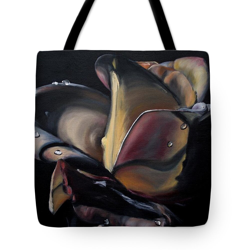 Rose Tote Bag featuring the painting Rose Petals and Dew Drops by Donna Tuten