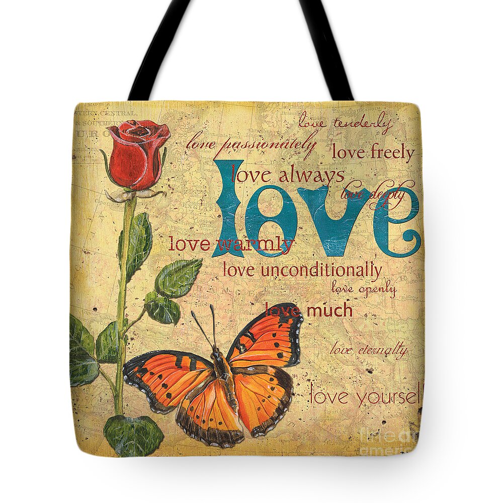 Inspirational Tote Bag featuring the mixed media Roses and Butterflies 2 by Debbie DeWitt