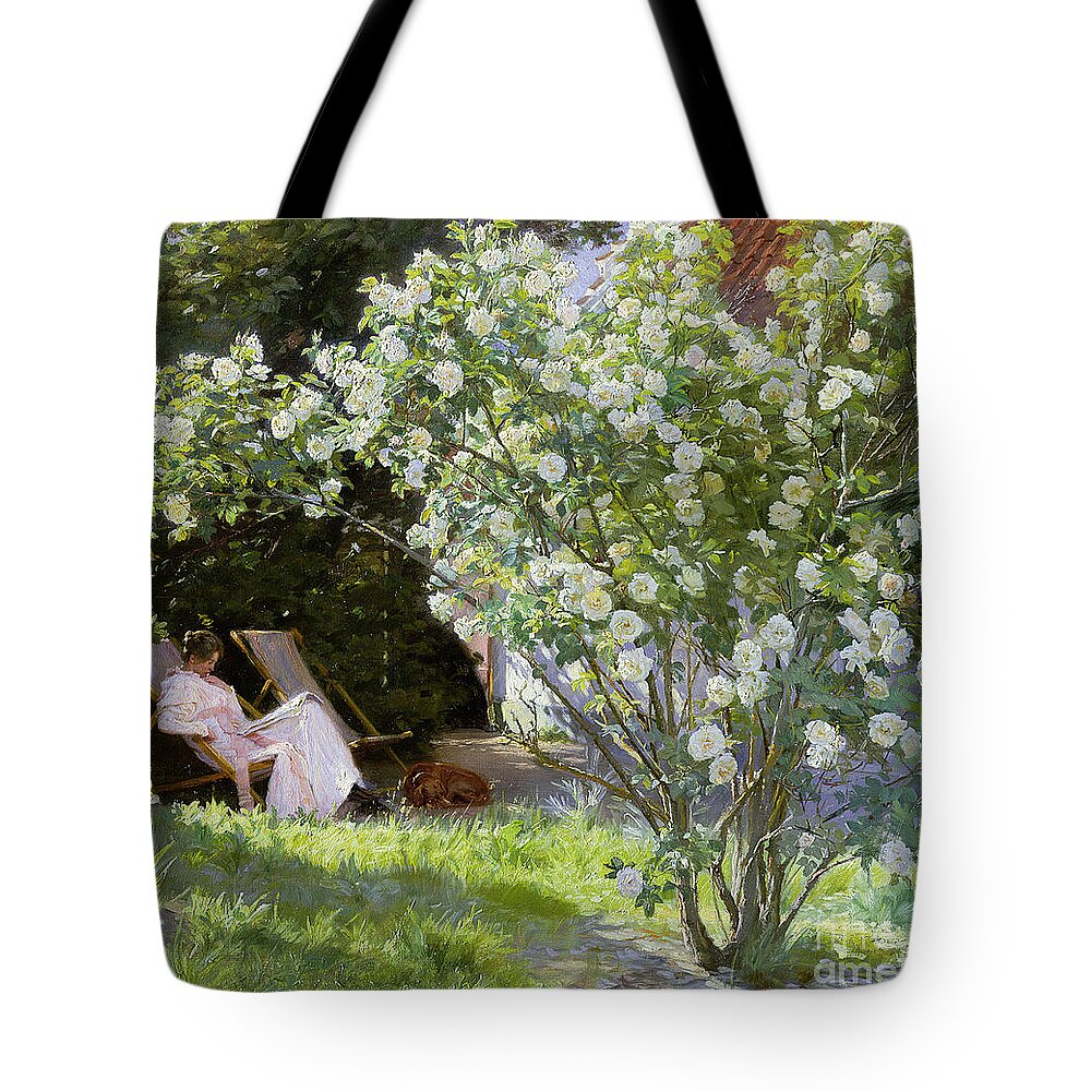 Rosebush Tote Bag featuring the painting Roses by Peder Severin Kroyer