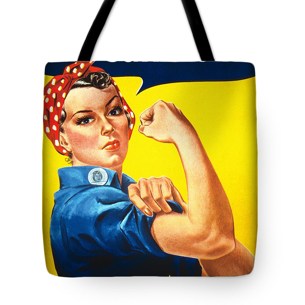 Vintage Poster Tote Bag featuring the digital art Rosie the Riveter by Georgia Clare