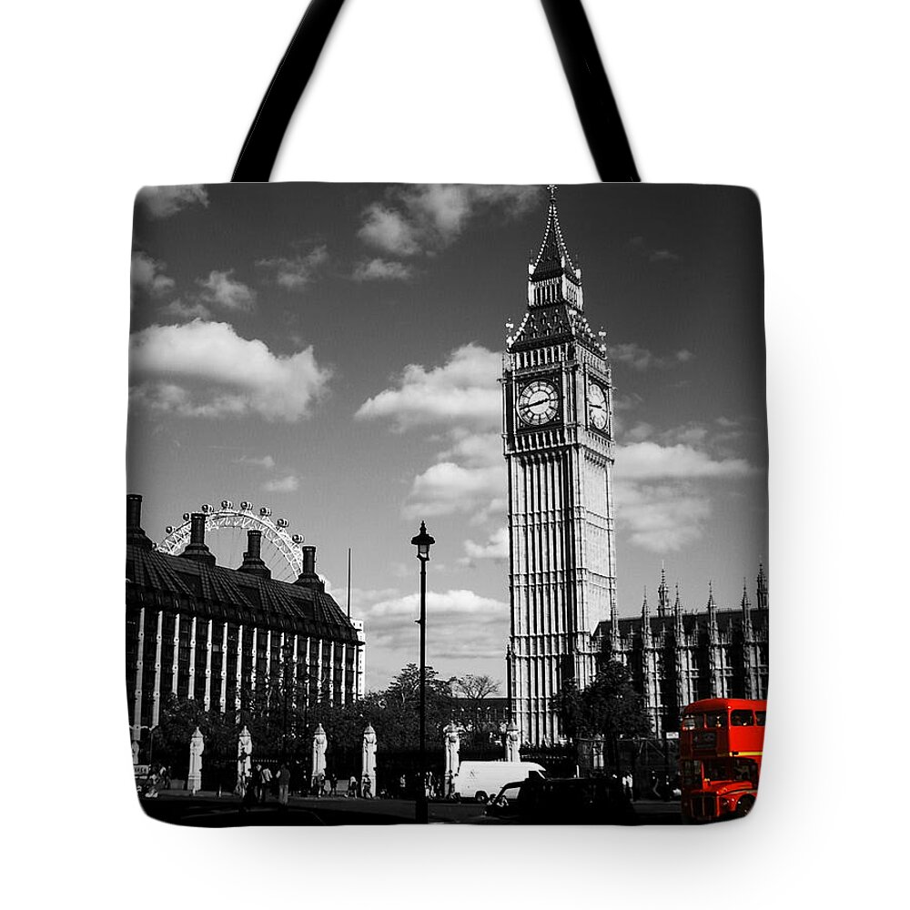 Bus Tote Bag featuring the photograph Routemaster Bus on Black and white background by Chris Day