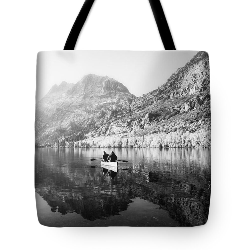 Silver Lake Tote Bag featuring the photograph Rowing Into The Mist by Priya Ghose