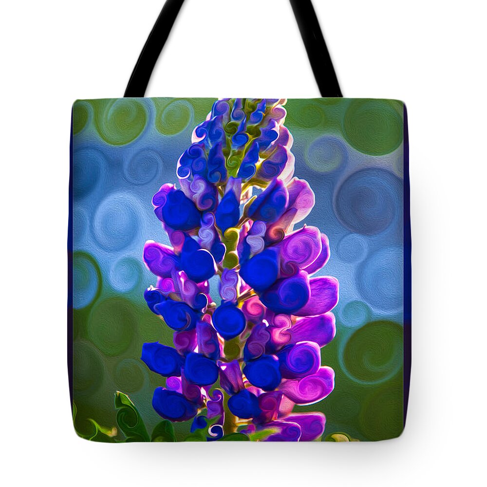 Royal Purple Tote Bag featuring the painting Royal Purple Lupine Flower Abstract Art by Omaste Witkowski
