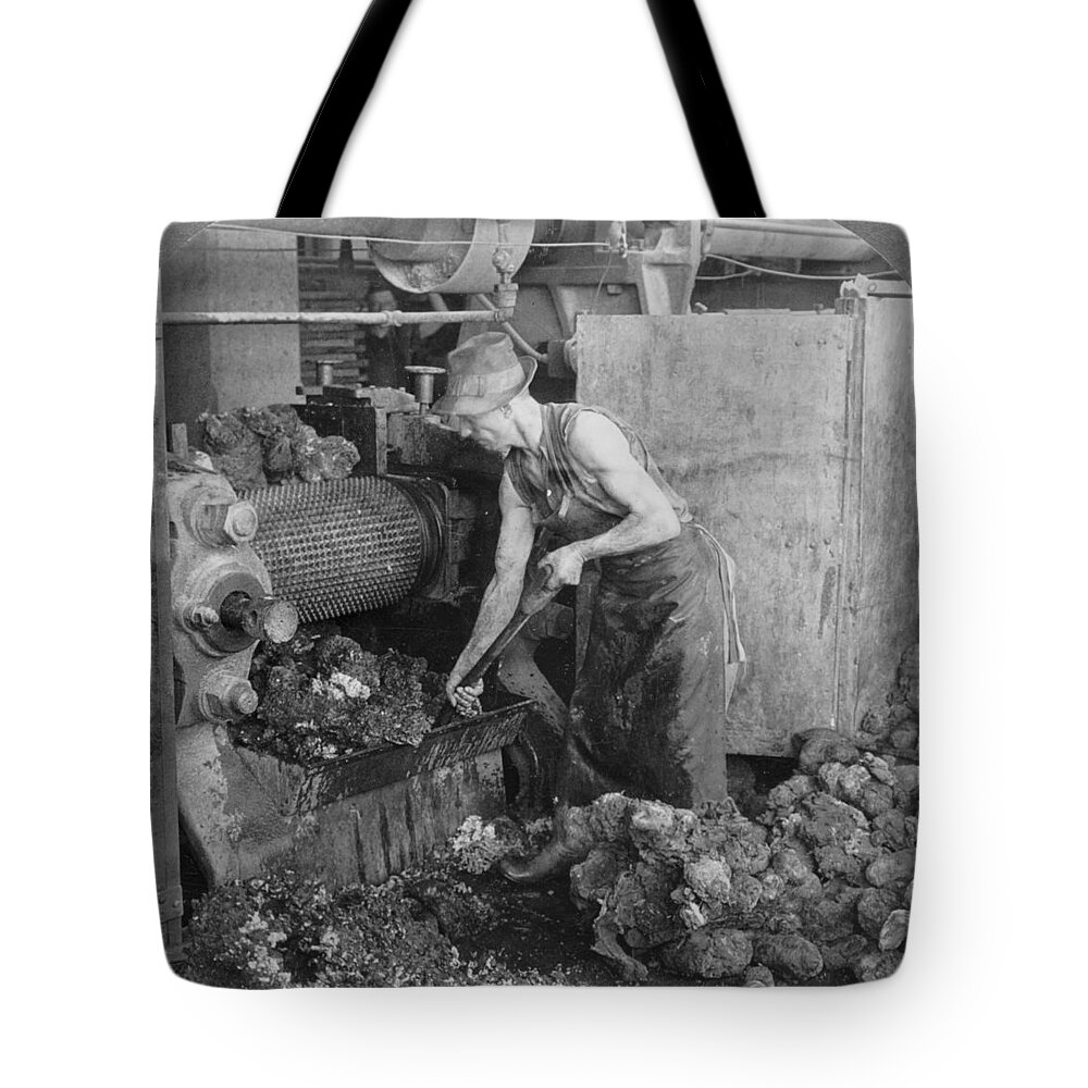 1928 Tote Bag featuring the painting Rubber Production, C1928 by Granger