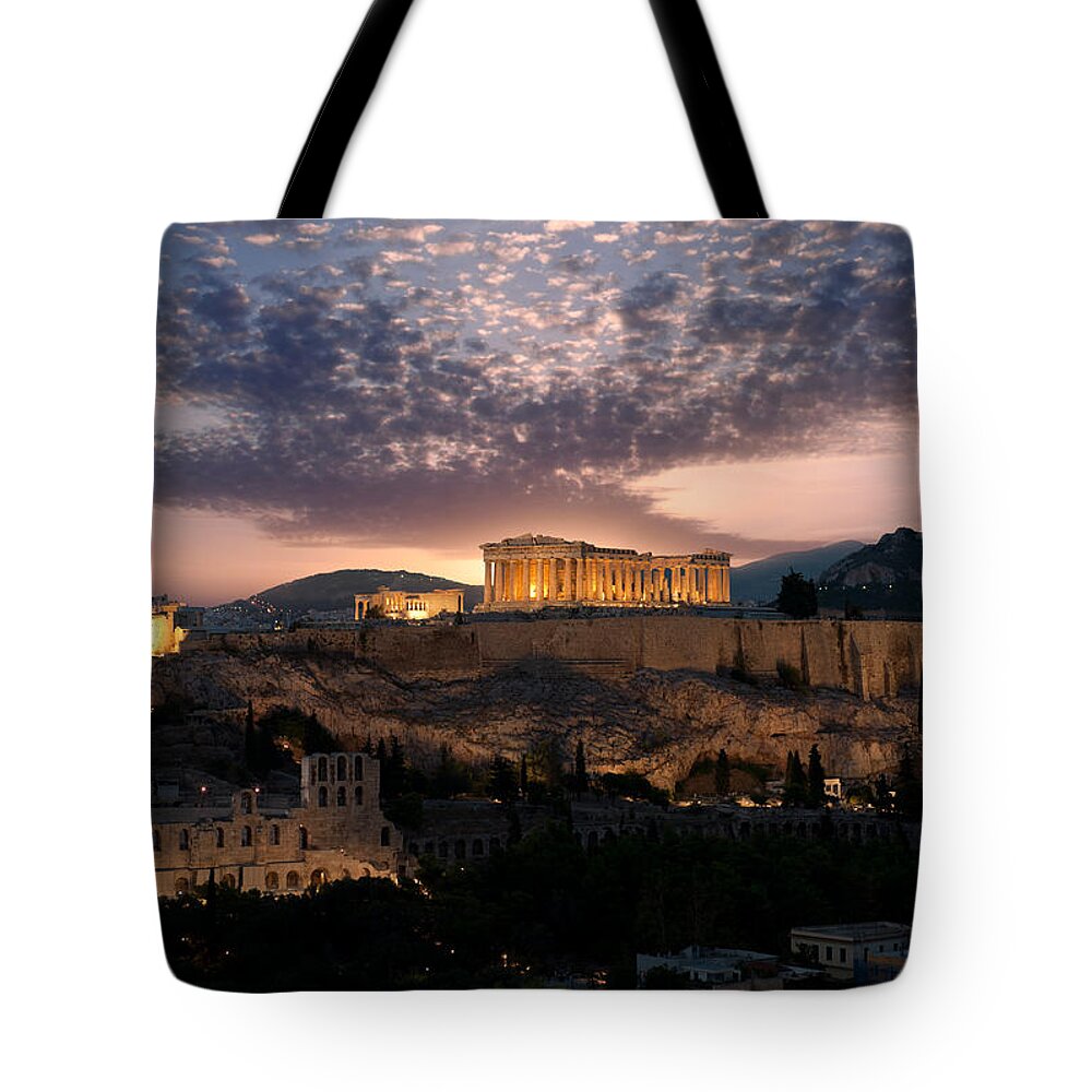 Photography Tote Bag featuring the photograph Ruins Of A Temple, Athens, Attica by Panoramic Images
