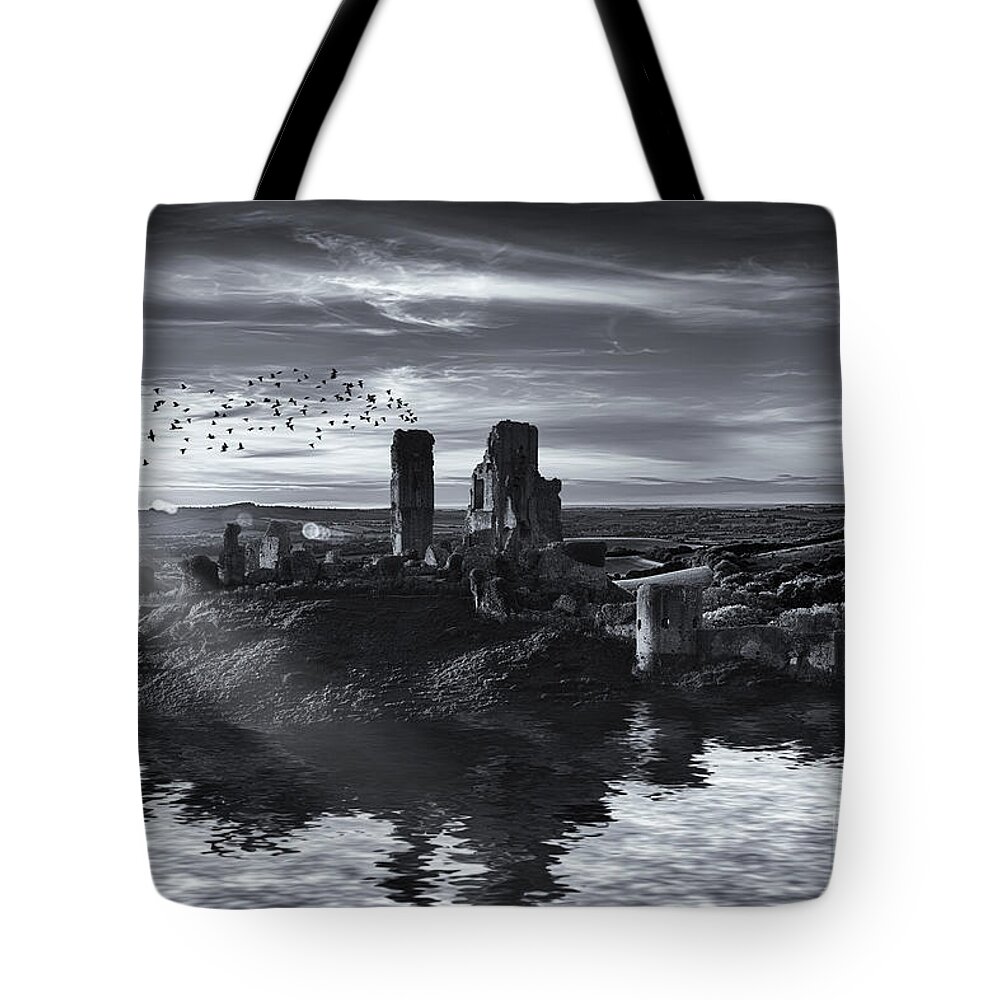 Landscape Tote Bag featuring the photograph Ruins on the water landscape by Simon Bratt