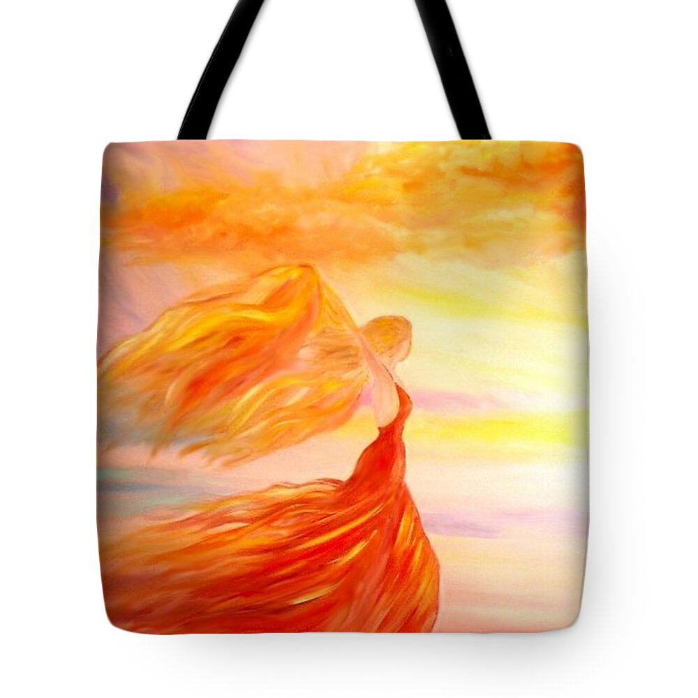 Beach Tote Bag featuring the painting Running along the beach by Lilia S