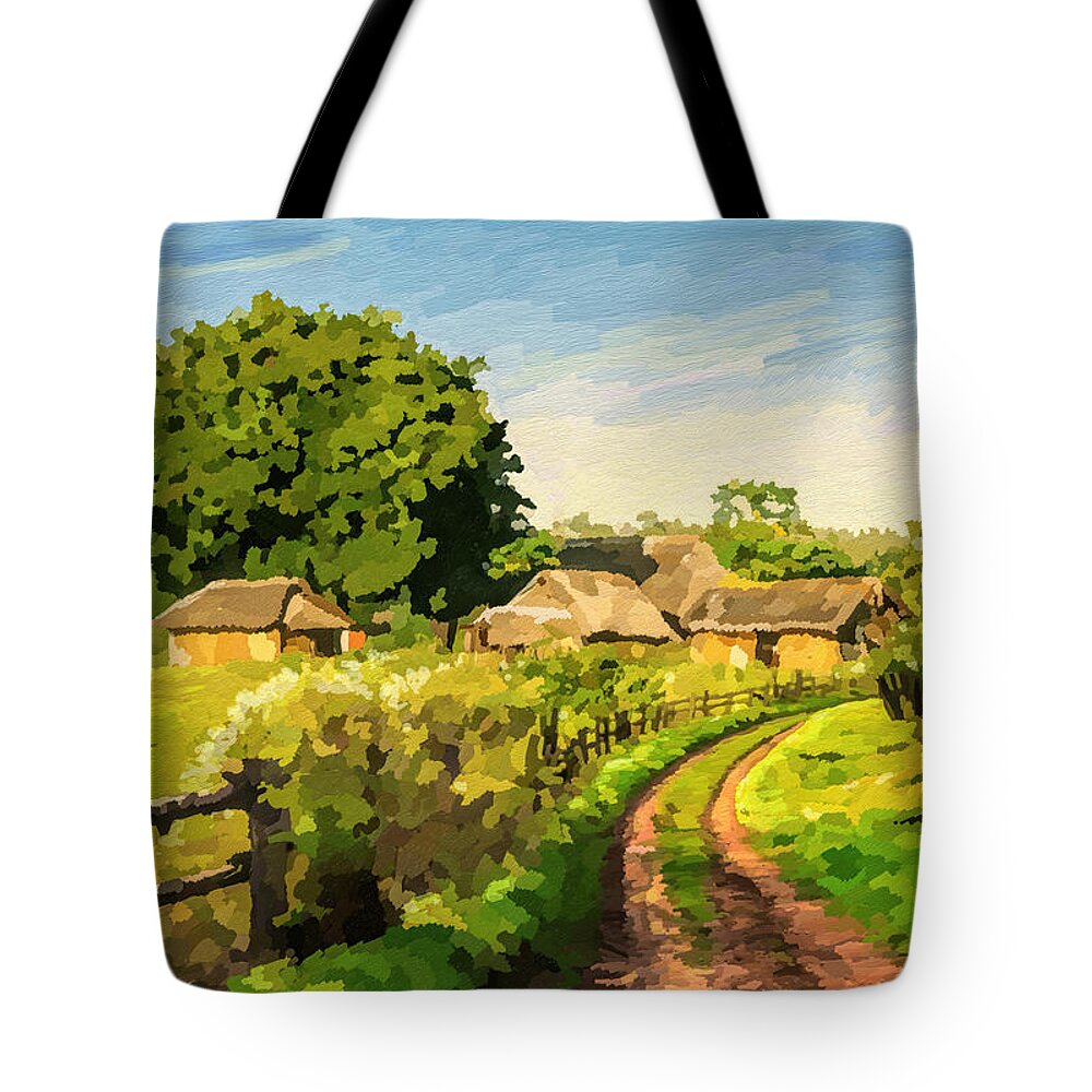 Countryside Tote Bag featuring the painting Rural Home by Anthony Mwangi