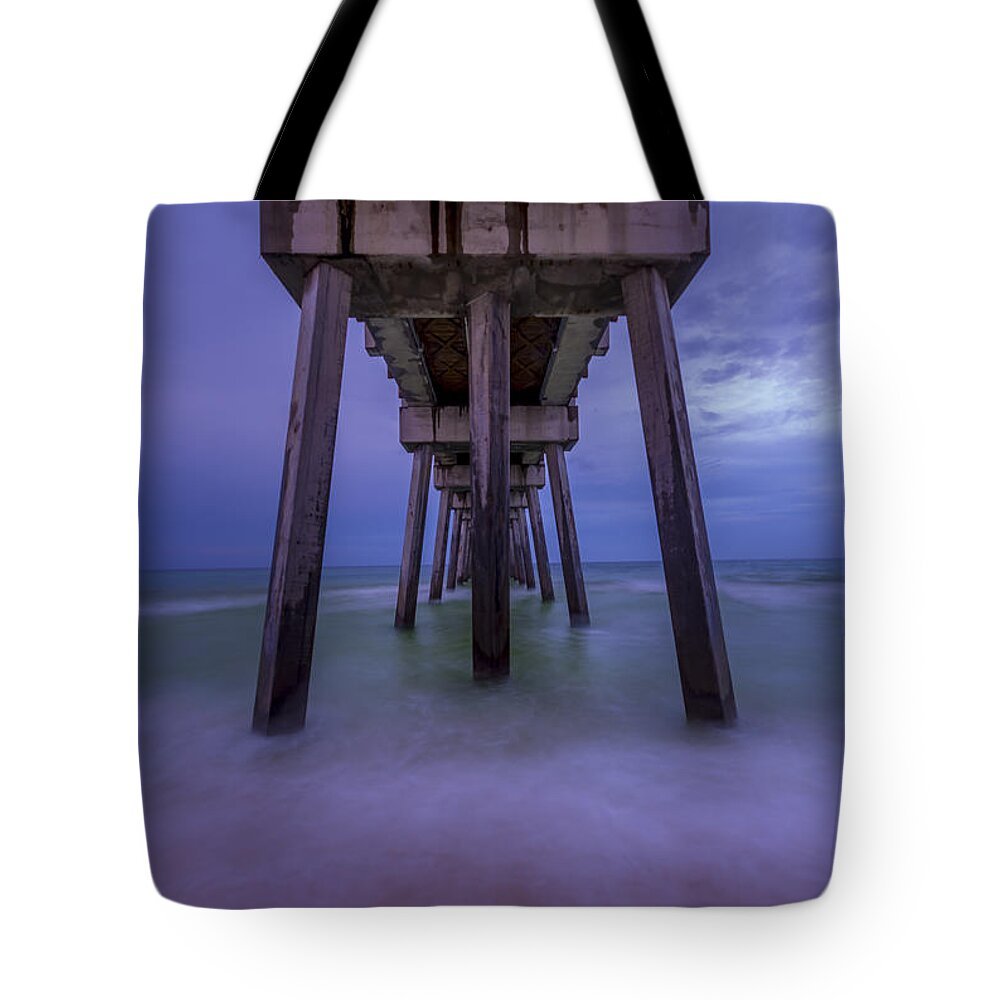 Russell Fields Pier Tote Bag featuring the photograph Russell Fields Pier by David Morefield