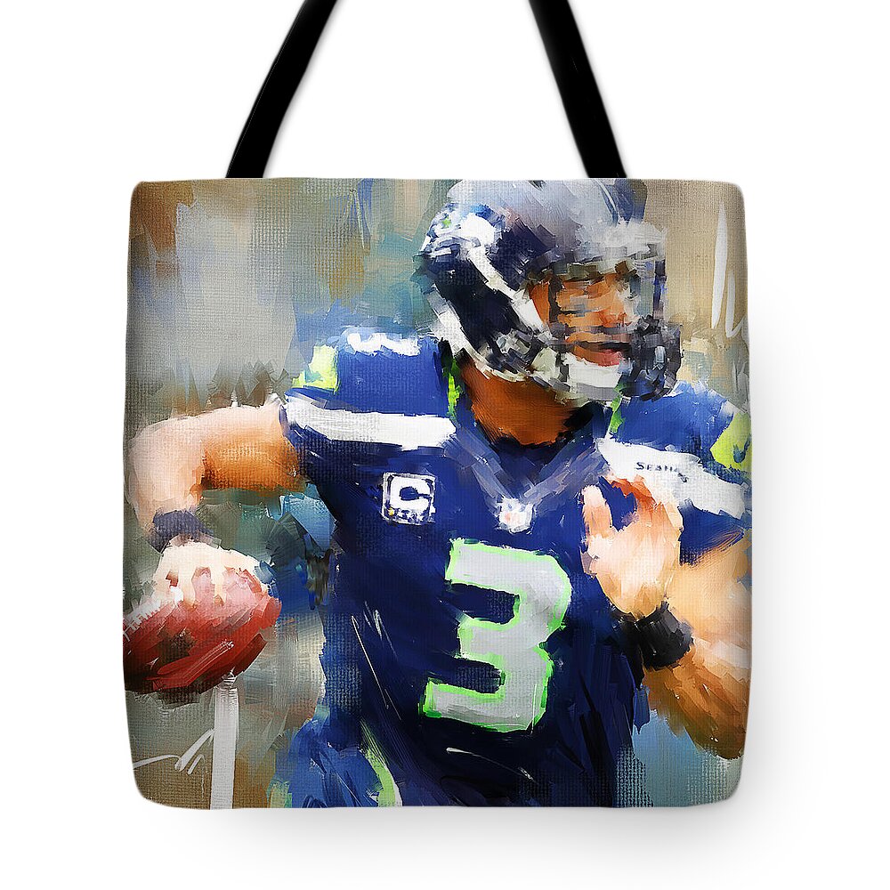 Russell Wilson Tote Bag featuring the painting Russell Wilson by Lourry Legarde