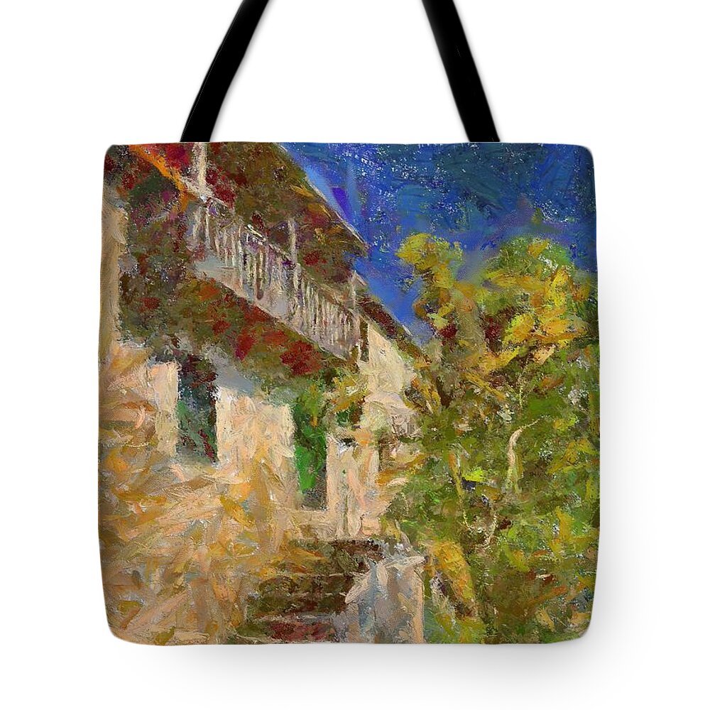 Rustic House Tote Bag featuring the painting Rustic House by Dragica Micki Fortuna