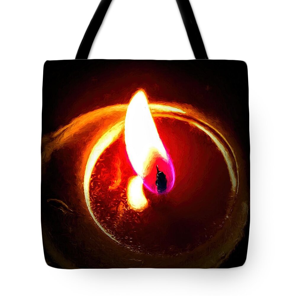 Candle Tote Bag featuring the photograph Rustic Red Candle Candlelit Flame by Tracie Schiebel