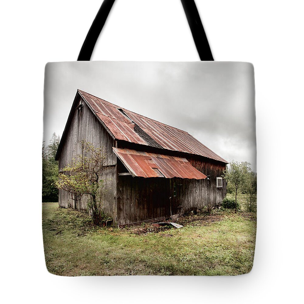 Old Barn Tote Bag featuring the photograph Rusty Tin Roof Barn by Gary Heller