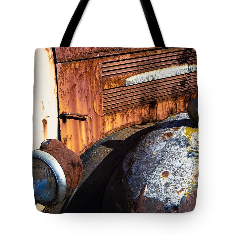 Super White Truck Tote Bag featuring the photograph Rusty Truck Detail by Garry Gay