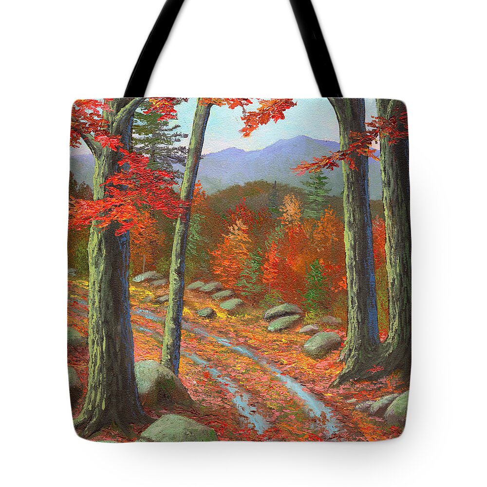 Road In The Woods Tote Bag featuring the painting Autumn Rutted Road by Frank Wilson