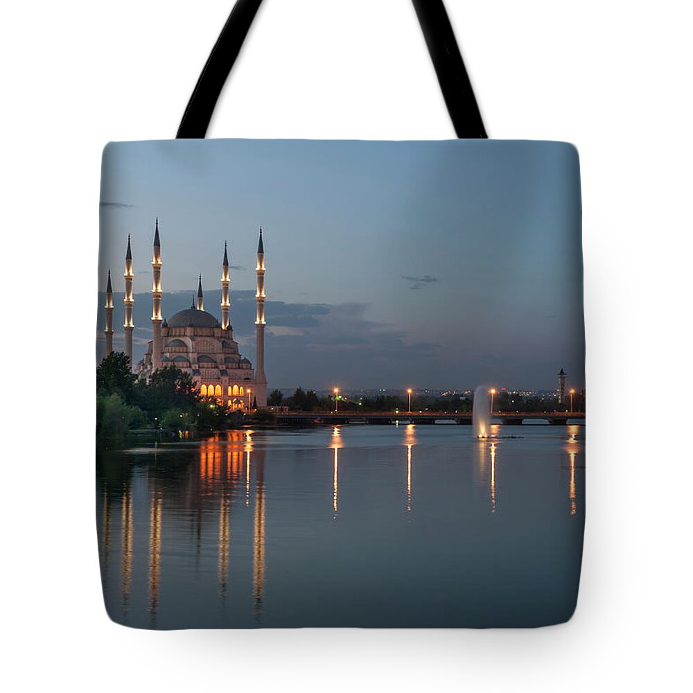 Tranquility Tote Bag featuring the photograph Sabanci Central Mosque In Adana by Izzet Keribar