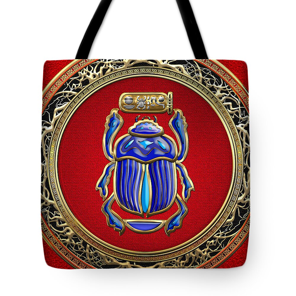 'treasure Trove' Collection By Serge Averbukh Tote Bag featuring the digital art Sacred Egyptian Scarab by Serge Averbukh
