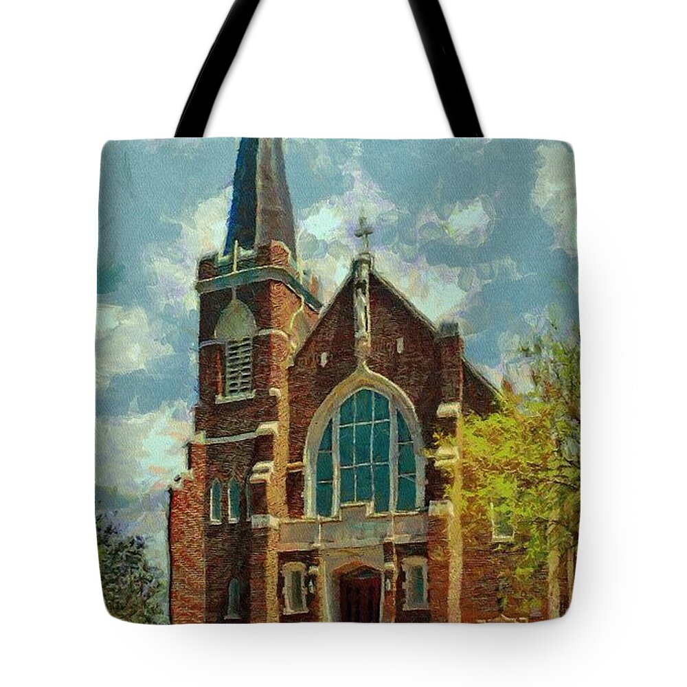 Church Tote Bag featuring the painting Sacred Heart by Jeffrey Kolker
