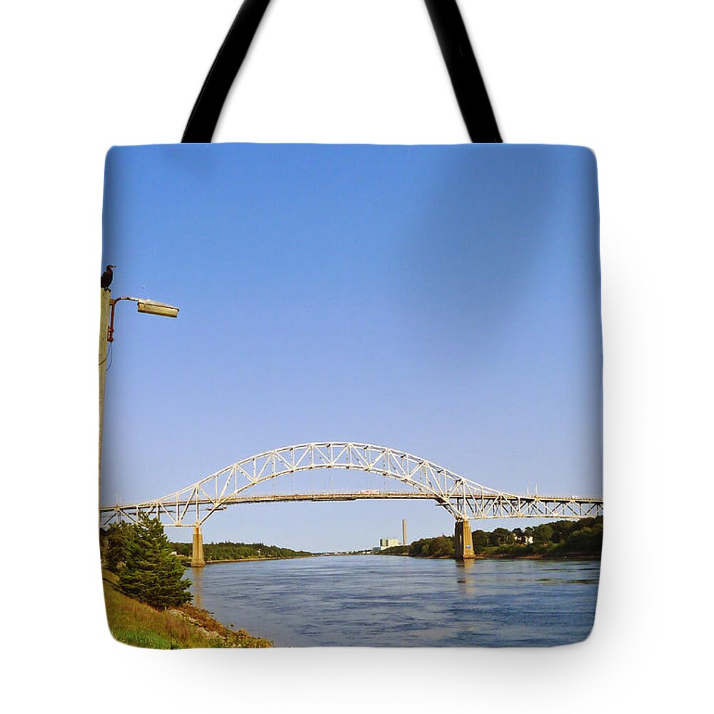 Cape Cod Tote Bag featuring the photograph Sagamore Bridge with Cormorants by Frank Winters