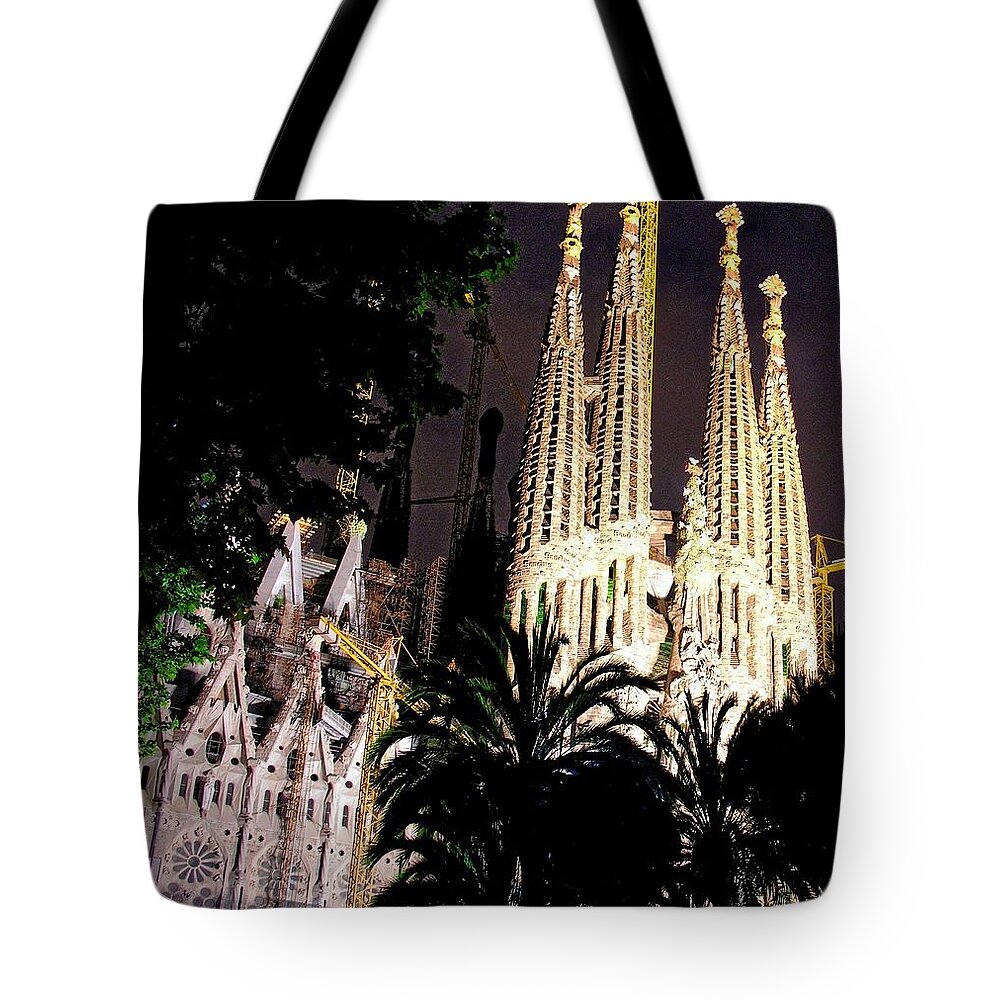 Sagrada Familia Tote Bag featuring the photograph Sagrada Familia Night Scene by Jacqueline M Lewis