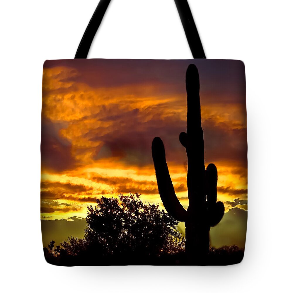 Cactus Tote Bag featuring the photograph Saguaro Silhouette by Robert Bales