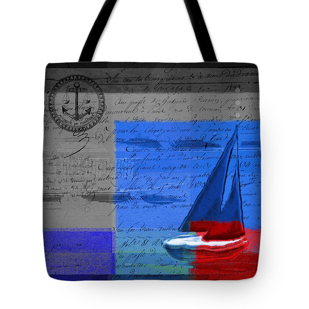 Sailboat Tote Bag featuring the digital art Sail Sail Sail Away - j179176137-01 by Variance Collections