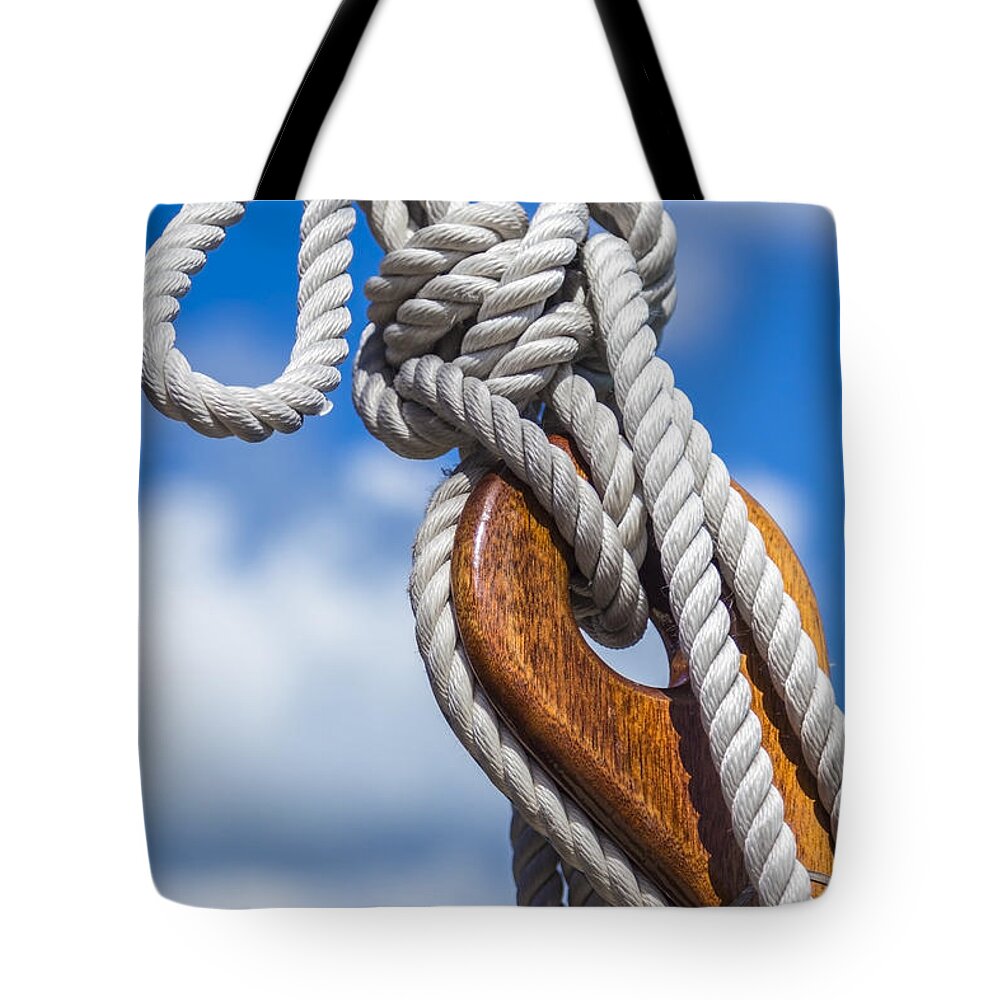 Rigging Tote Bag featuring the photograph Sailboat Deadeye 3 by Leigh Anne Meeks