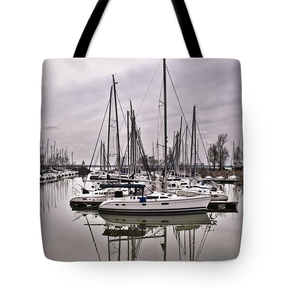Sailboat Row Tote Bag featuring the photograph Sailboat Row by Greg Jackson