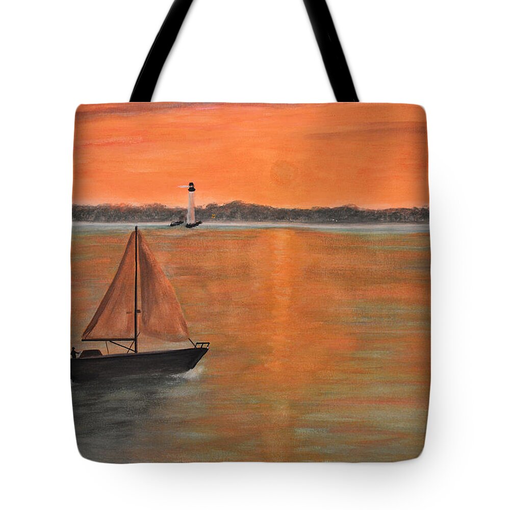 Keys Tote Bag featuring the painting Sailboat sunset by Ken Figurski