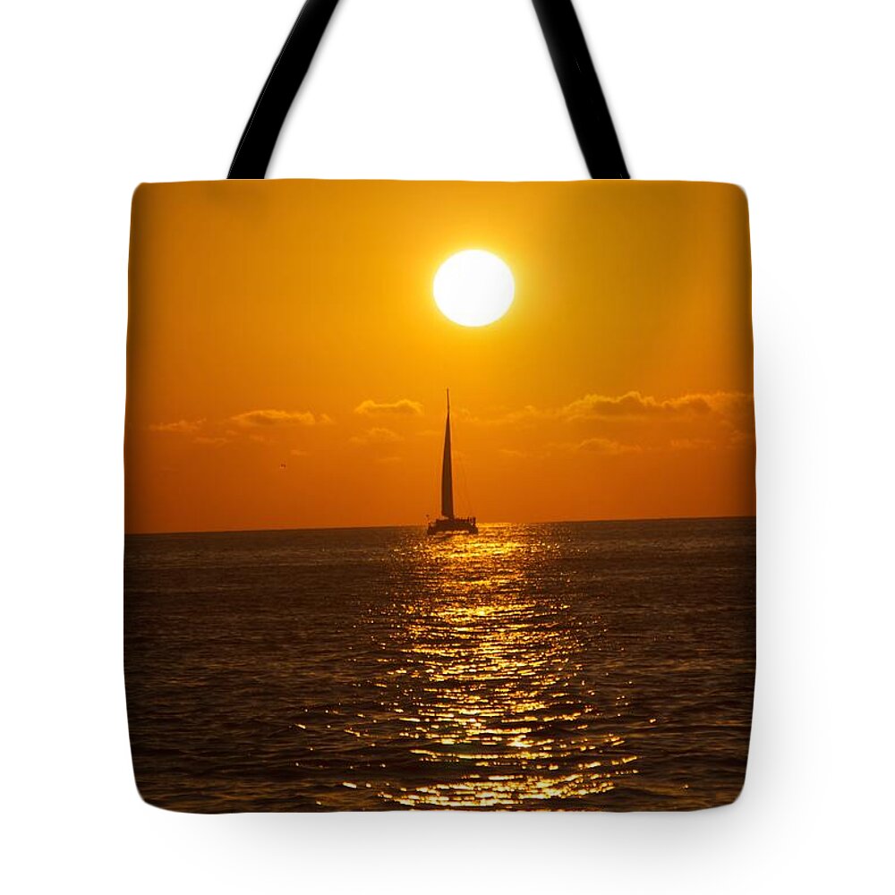 Key West Tote Bag featuring the photograph Sailing at Sunset by Allan Morrison
