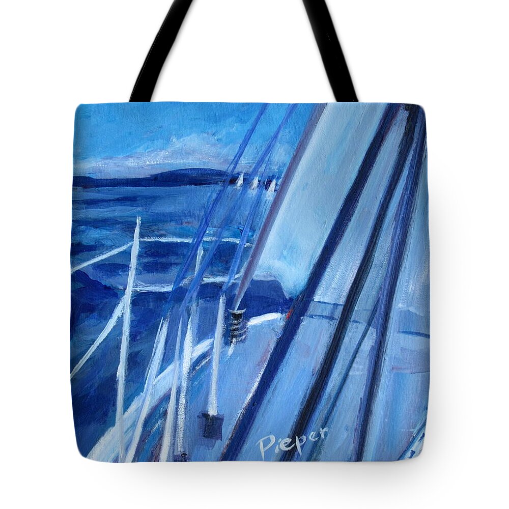 Sea And Sail Tote Bag featuring the painting Sailing by Betty Pieper