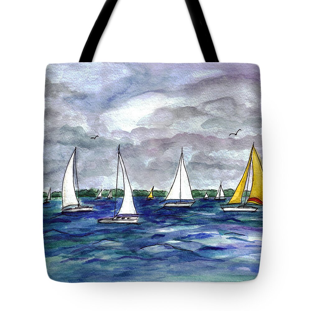Barnegat Bay Tote Bag featuring the painting Sailing day by Clara Sue Beym