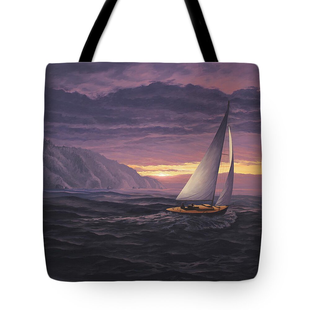 Sea Tote Bag featuring the painting Sailing in Paradise - Big Sur by Del Malonee