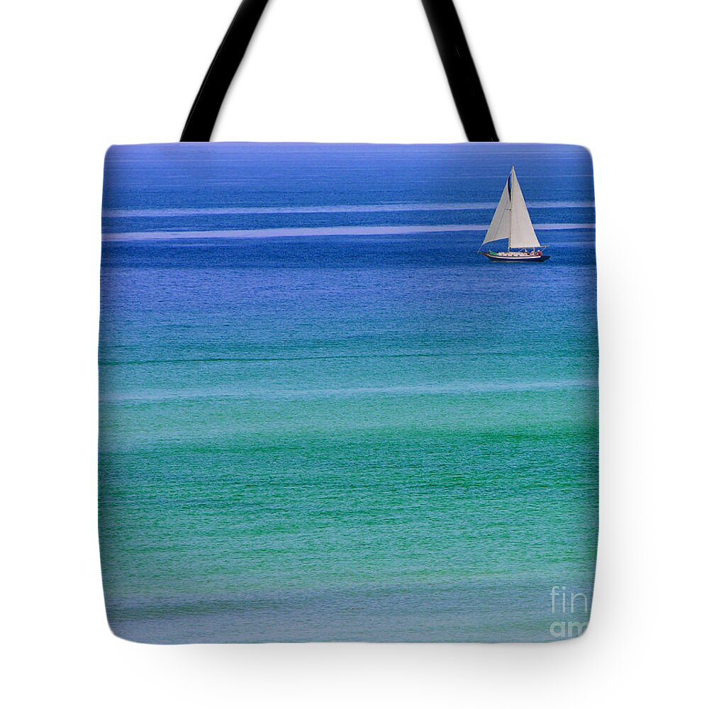 Water Tote Bag featuring the photograph Sailing on Turquoise Blue Water by Mariarosa Rockefeller