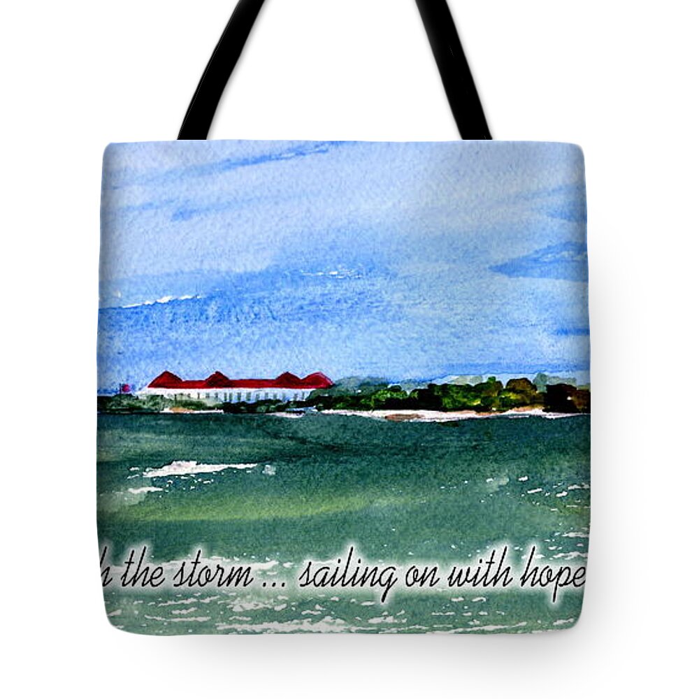 Cape May Lighthouse Tote Bag featuring the painting Sailing On With Hope by Nancy Patterson