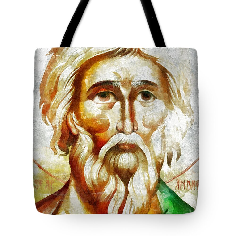 Saint Andrew Tote Bag featuring the mixed media Saint Andrew by Daliana Pacuraru