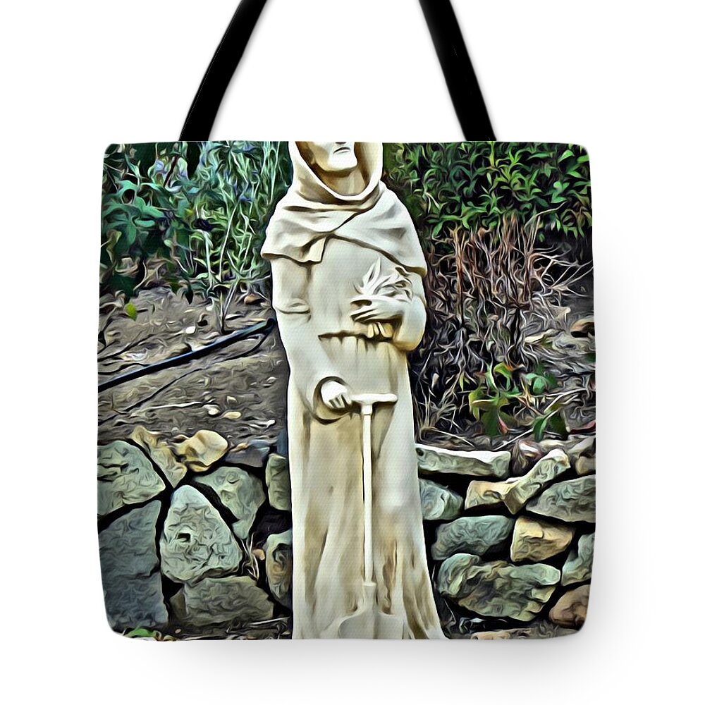 St. Fiacre Tote Bag featuring the painting Saint Fiacre by Joan Reese