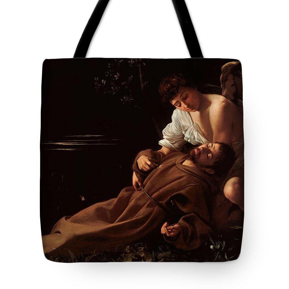 Saint Francis Of Assisi At The Moment Of Receiving The Signs Of The Stigmata Tote Bag featuring the painting Saint Francis of Assisi by Celestial Images