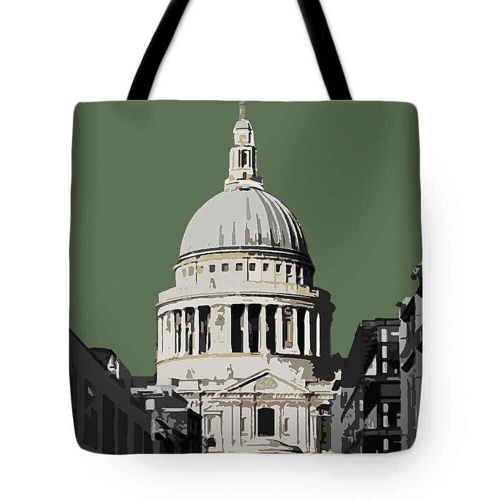 Eye Tote Bag featuring the mixed media Saint Pauls - Olive GREEN by BFA Prints